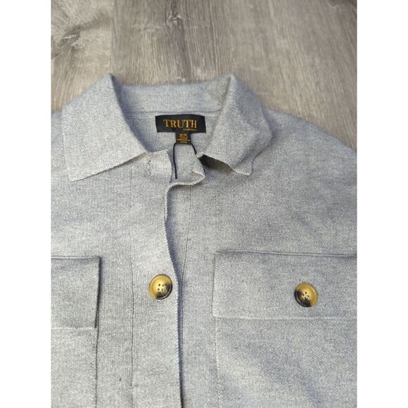 Truth By Republic NWT Women's Heather Gray Button Up Sweater Size Med - Picture 4 of 7